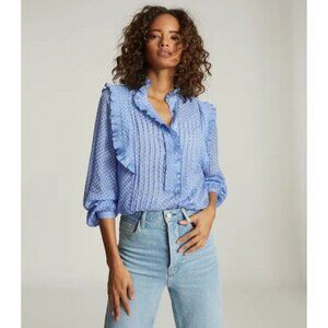 Reiss Taylor Ruffle Detailed Blouse Blue Size US 4